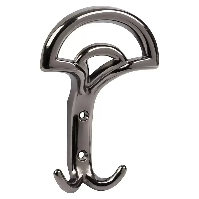 Walteco Garderobenhaken Bolero - L x B x H: 145 x 97 x 52 mm, Anzahl Haken: 2 Stk., Vernickelt Schwarz - Polierter dunkler Metall-Kleiderhaken mit großer Oberhaken, zwei kleinen Haken und zwei Befestigungslöchern.