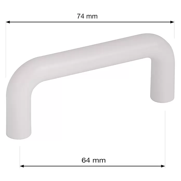 Walteco Möbelgriff Iza - Lochabstand: 64 mm, Kunststoff, Weiß - Weißer U-förmiger Griff, 74 mm lang mit 64 mm Lochabstand.