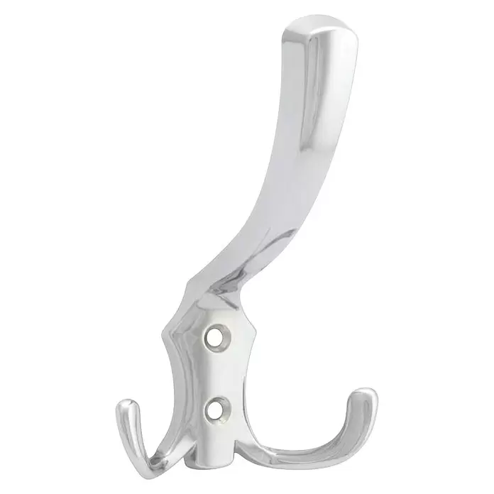 Walteco Garderobenhaken Romana I - L x B x H: 125 x 77 x 75 mm, Anzahl Haken: 3 Stk., Verchromt - Polierter silberner Doppel-Kleiderhaken mit zwei Befestigungslöchern.