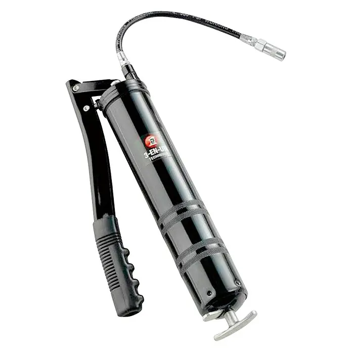 3 en 1 Bomba manual - Apto para: Cartuchos de grasa convencionales - Pistola de engrase profesional negra 3-EN-1 Tech con manguera flexible y mango ergonómico. Ideal para lubricación de maquinaria.
