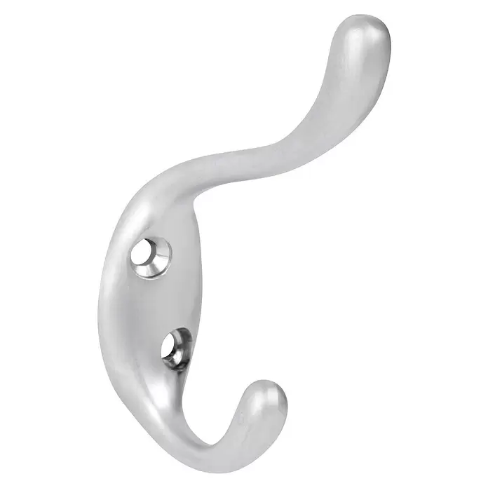 Walteco Garderobenhaken Sentini - L x B x H: 84 x 20 x 60 mm, Anzahl Haken: 2 Stk., Verchromt matt - Gebürsteter silberner Doppel-Garderobenhaken mit Befestigungslöchern.
