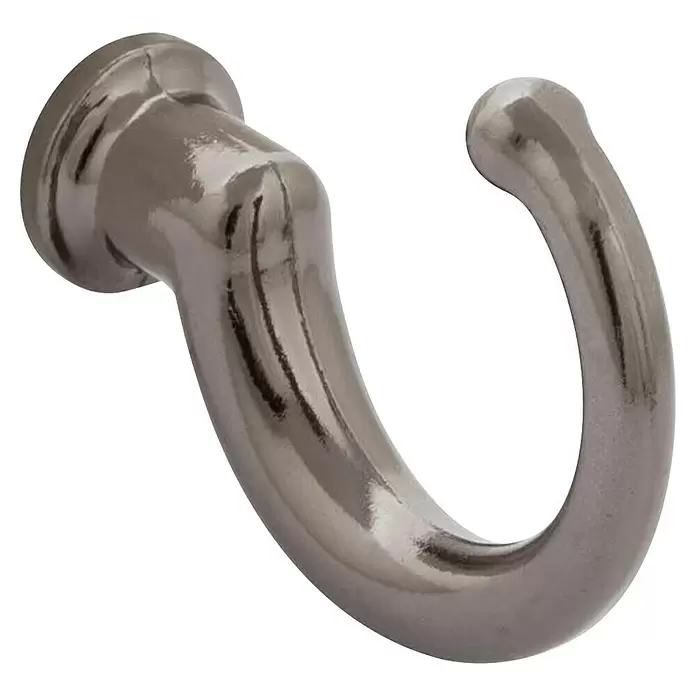 Walteco Garderobenhaken Brent - Ø x L: 11 x 27 mm, Breite: 34 mm, Anzahl Haken: 1 Stk., Vernickelt Schwarz - Glänzender, gebogener Wandhaken aus silbernem Metall.