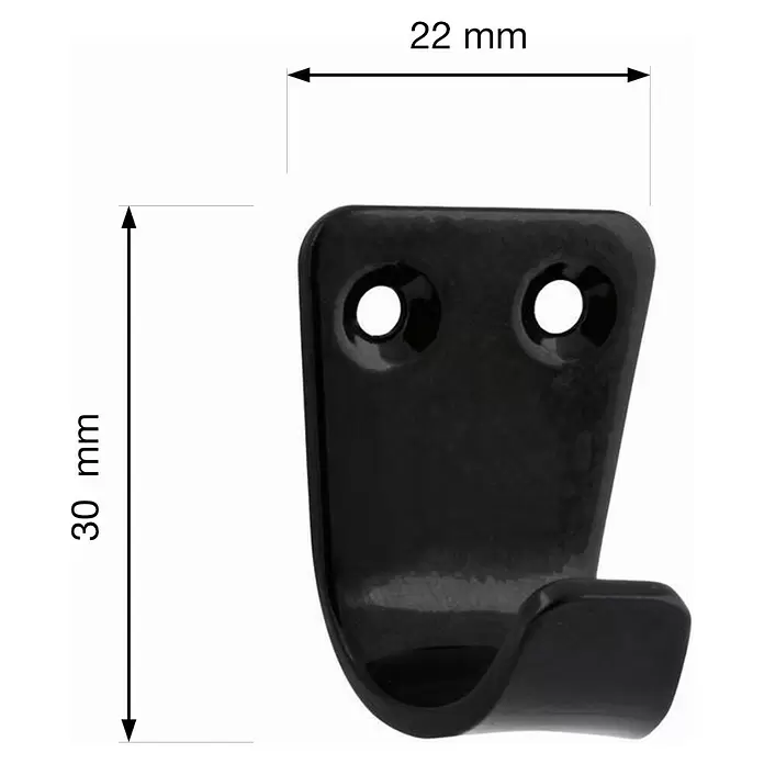 Walteco Garderobenhaken Klein - L x B x H: 30 x 22 x 23 mm, Anzahl Haken: 1 Stk., Mattschwarz - Schwarzer Haken mit zwei Befestigungslöchern zum Aufhängen.