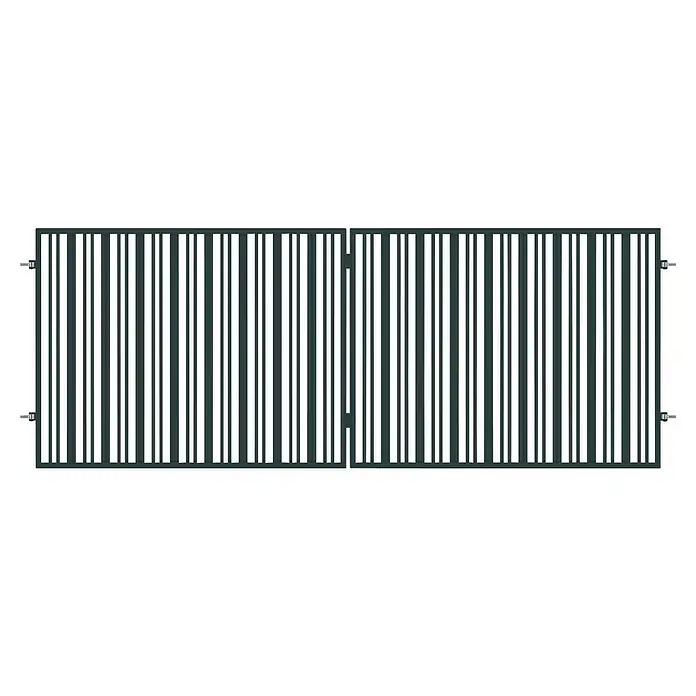 Polbram Daniela Gartentor - L x B x H: 300 x 4 x 120 cm, Anthrazit, Stahl, Doppeltor - Ein anthrazitfarbener Heizkörper mit vertikalen Heizrippen und seitlichen Anschlüssen. Das Produkt bietet eine moderne Optik und effiziente Wärme.