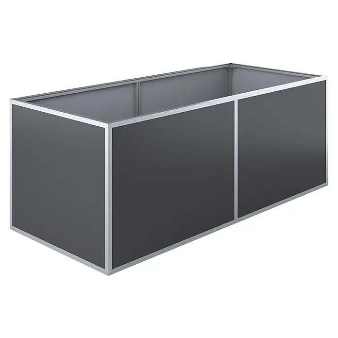 KGT Hochbeet Aluminium - 205 x 91 x 77 cm, Aluminium, Anthrazit/Weiß - Darstellung einer rechteckigen, modularen Kabine mit grauem Paneel und silbernem Rahmen, ideal für Messen oder Ausstellungen.