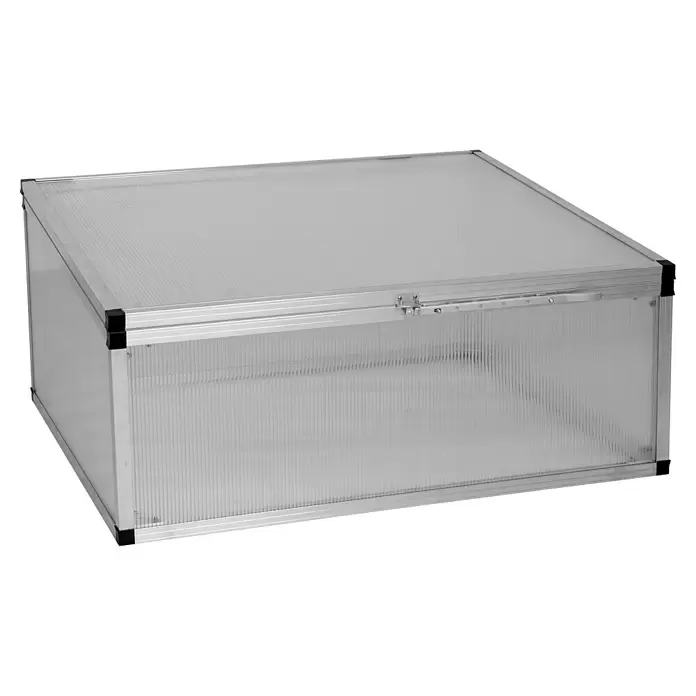 KGT Frühbeet 100 - Kunststoff, Silber, L x B x H: 103 x 91 x 46 cm - Kompaktes Mini-Gewächshaus mit gerippten transparenten Polycarbonatplatten, silbernem Aluminiumrahmen und aufklappbarem Deckel mit Verschluss.