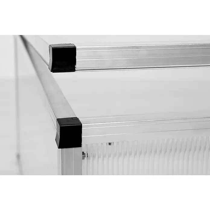 KGT Frühbeet 100 - Kunststoff, Silber, L x B x H: 103 x 91 x 46 cm - Eckteil aus silbernen Aluminiumprofilen mit schwarzen Eckkappen, die transparente Rippenplatten verbinden, für Frühbeet oder Gewächshaus.