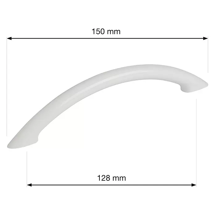Walteco Möbelgriff Beta - Lochabstand: 128 mm, Kunststoff, Weiß - Weißer gebogener Möbelgriff, 150 mm Länge, 128 mm Lochabstand.
