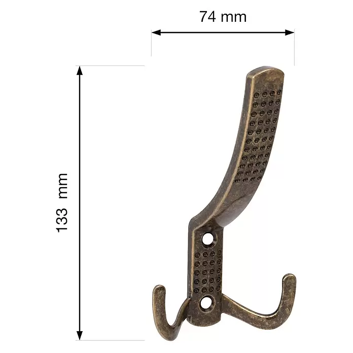 Walteco Garderobenhaken Camel I - L x B x H: 133 x 74 x 64 mm, Anzahl Haken: 3 Stk., Bronze - Doppelhaken aus antikem Bronze, 133mm hoch und 74mm breit, mit strukturierter Oberfläche.