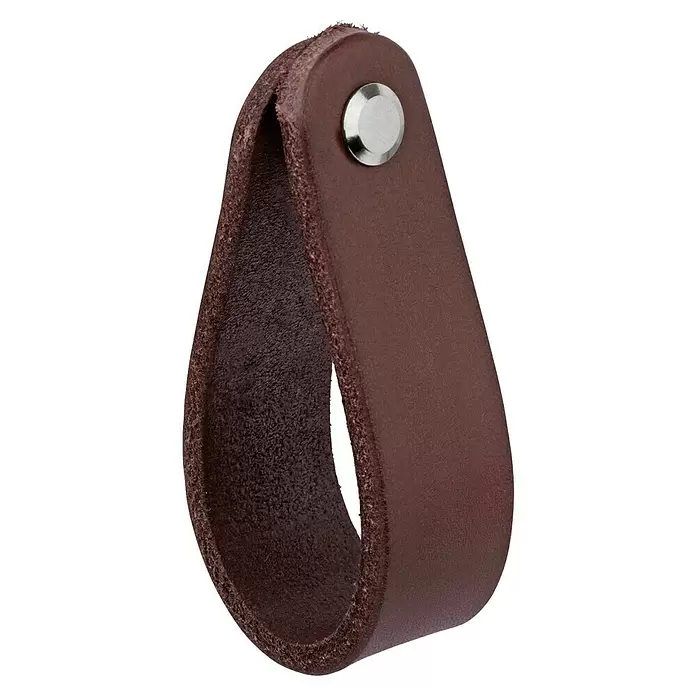 Walteco Möbelknopf Tolga - B x H: 20 x 70 mm, Leder, Dunkelbraun - Braune Lederschlaufe mit silberfarbenem Niet.