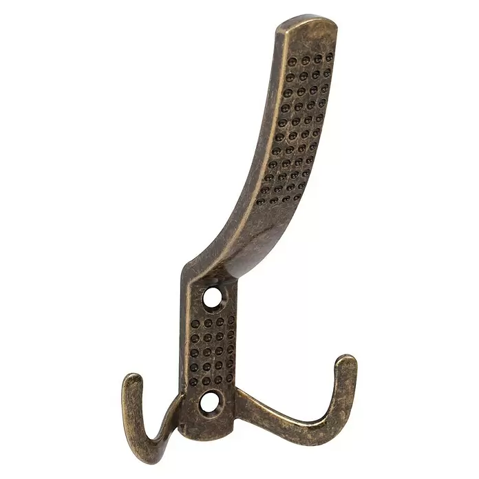 Walteco Garderobenhaken Camel I - L x B x H: 133 x 74 x 64 mm, Anzahl Haken: 3 Stk., Bronze - Antiker bronzefarbener Doppelhaken mit strukturierten Punkten und Befestigungslöchern.