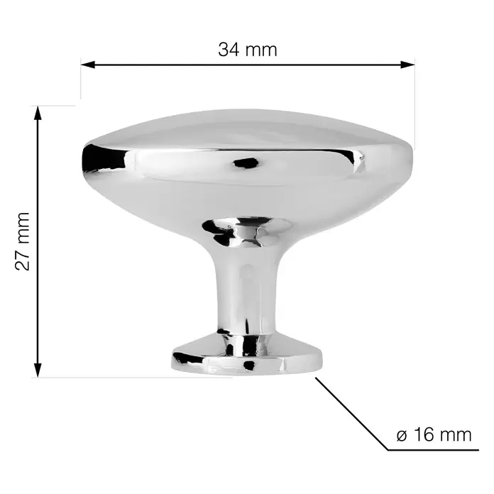 Walteco Möbelknopf Slimi II - Durchmesser: 34 mm, Sonstige, Verchromt - Glänzender, pilzförmiger Möbelknauf aus Chrom.