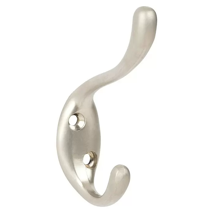 Walteco Garderobenhaken Sentini - L x B x H: 84 x 20 x 60 mm, Anzahl Haken: 2 Stk., Vernickelt matt - Gebürsteter Nickel-Kleiderhaken mit zwei Befestigungslöchern zum Aufhängen von Kleidung.