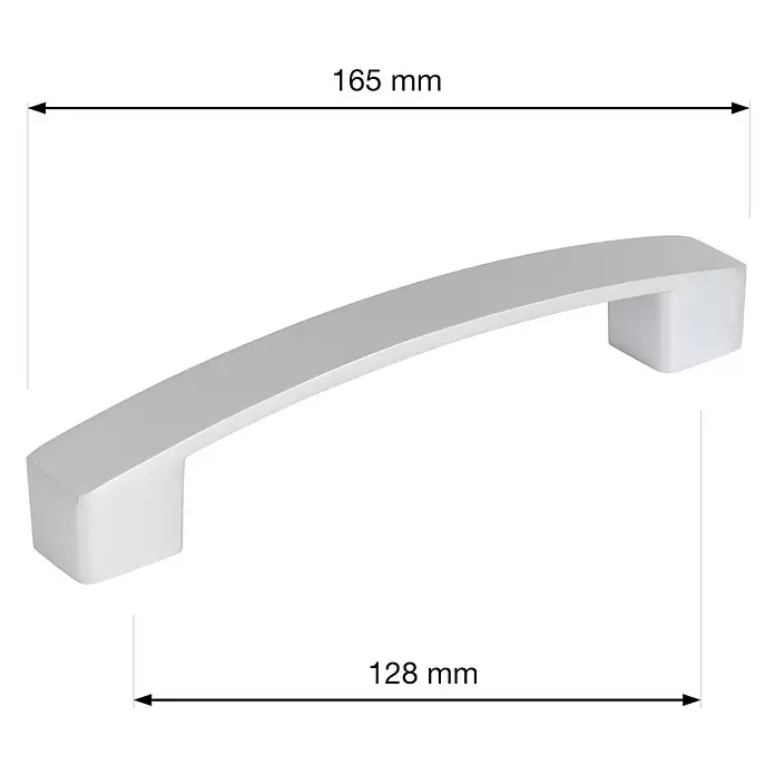 Walteco Möbelgriff Anzio - Lochabstand: 128 mm, Aluminium, Verchromt matt - Silberner gebogener Möbelgriff, Lochabstand 128 mm, Gesamtlänge 165 mm.
