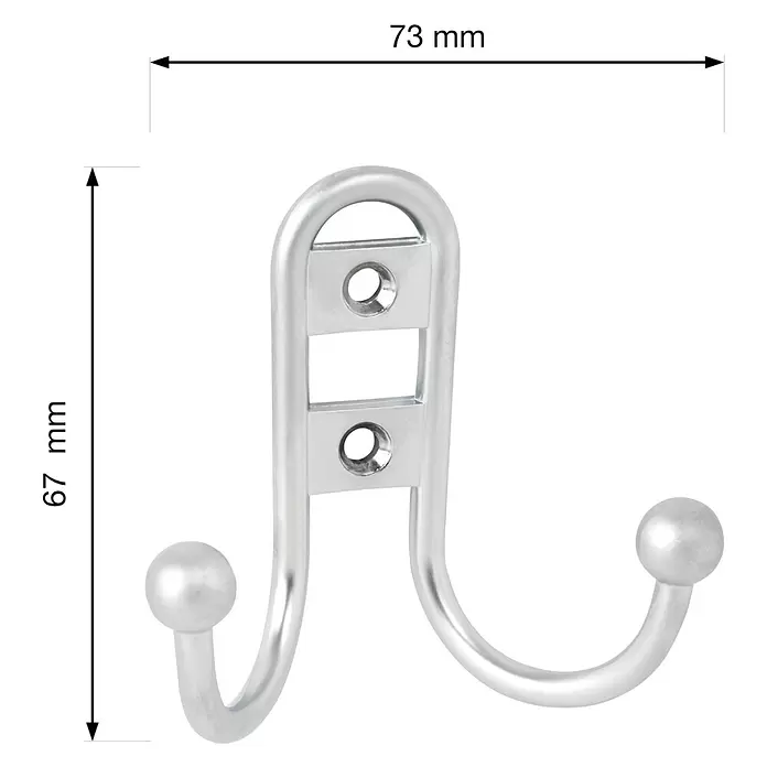 Walteco Garderobenhaken Lorex II - L x B x H: 67 x 73 x 35 mm, Anzahl Haken: 2 Stk., Verchromt matt - Silberner Doppel-Garderobenhaken aus Metall, 73 mm breit und 67 mm hoch, mit zwei Befestigungslöchern.
