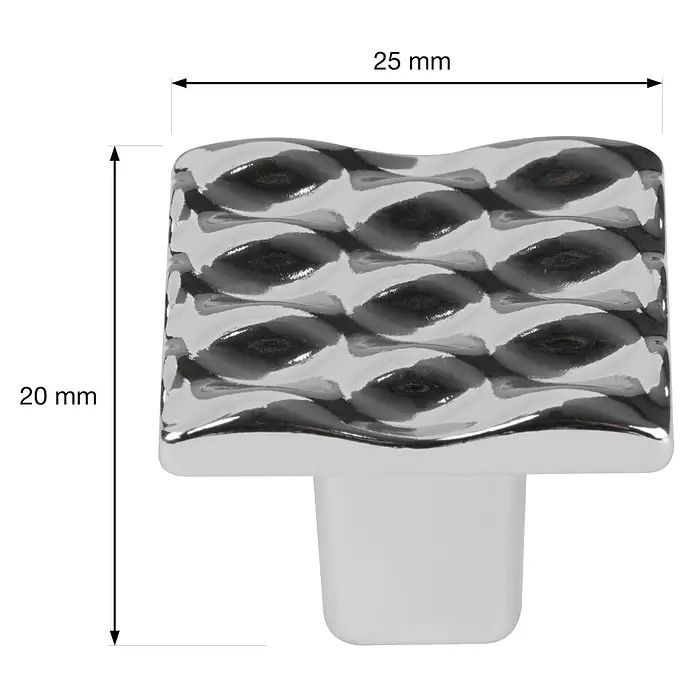 Walteco Möbelknopf Wave - L x B x H: 25 x 25 x 20 mm, Sonstige, Verchromt - Verchromter Möbelknauf, 25x20 mm, mit strukturierter, welliger Oberfläche.