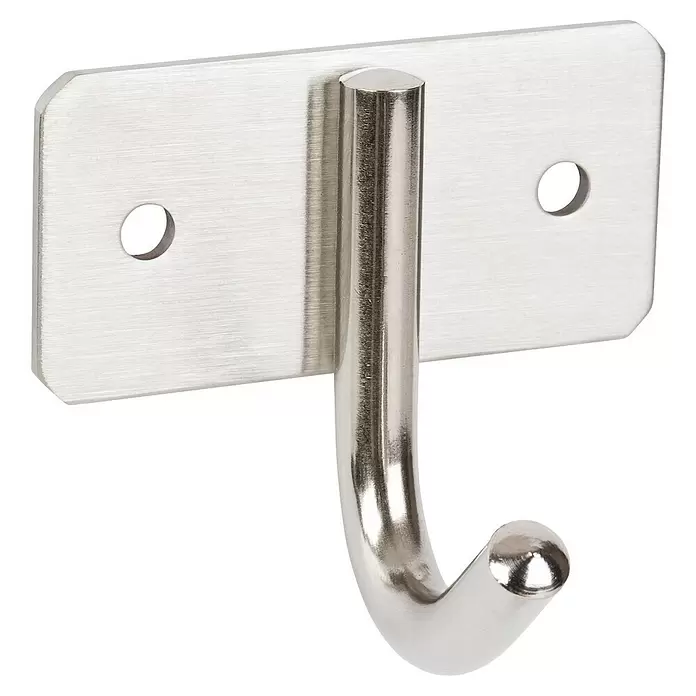 Walteco Garderobenhaken - L x B x H: 53 x 60 x 44 mm, Anzahl Haken: 1 Stk., Metall-Optik - Gebürsteter Edelstahl-Wandhaken mit rechteckiger Basis und zwei Schraublöchern.