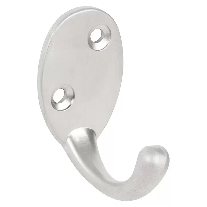 Walteco Garderobenhaken POLARIS - L x B x H: 42 x 25 x 46 mm, Anzahl Haken: 1 Stk., Vernickelt matt - Silberner Metallhaken mit zwei Befestigungslöchern.