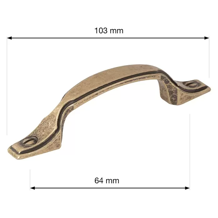 Walteco Möbelgriff Rustica - Lochabstand: 64 mm, Sonstige, Brüniert - Antik-Messing Schrankgriff, geschwungenes Design, für Schubladen und Türen.