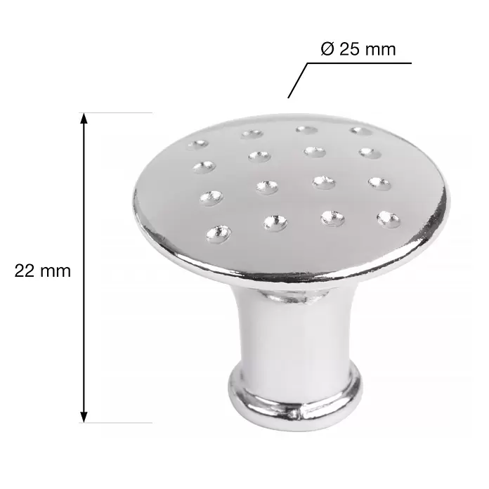 Walteco Möbelknopf Colo - Durchmesser: 25 mm, Sonstige, Verchromt - Glänzender Chrommöbelknopf mit strukturierter Oberfläche, Ø 25 mm, Höhe 22 mm.
