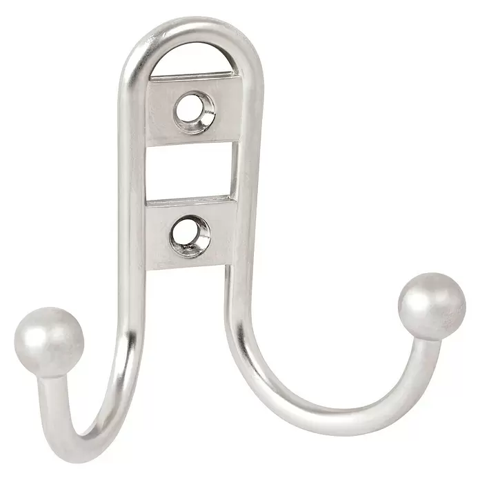 Walteco Garderobenhaken Lorex II - L x B x H: 67 x 73 x 35 mm, Anzahl Haken: 2 Stk., Vernickelt matt - Satinierter Doppelgarderobenhaken aus Chrom mit zwei Befestigungslöchern.