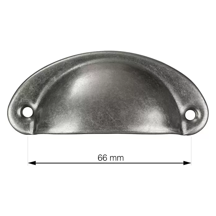 Walteco Möbelgriff Skive - Lochabstand: 66 mm, Sonstige, Zink - Antiksilber Muschelgriff für Schubladen oder Schränke, 66 mm Lochabstand.