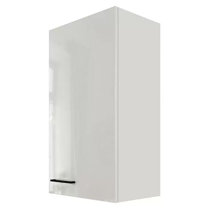 Flex-Well Lund Küchen-Hängeschrank - B x T x H: 50 x 32 x 89 cm, Lichtgrau - Hochglänzender weißer Schrank mit schwarzem Stangengriff.