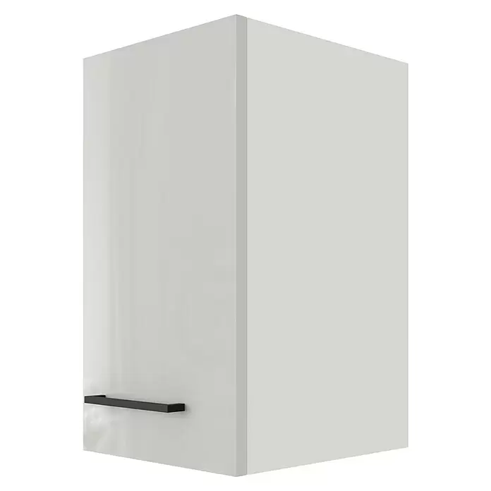 Flex-Well Lund Küchen-Hängeschrank - B x T x H: 30 x 32 x 54,8 cm, Lichtgrau - Weißer Wandschrank mit schwarzem Stangengriff.