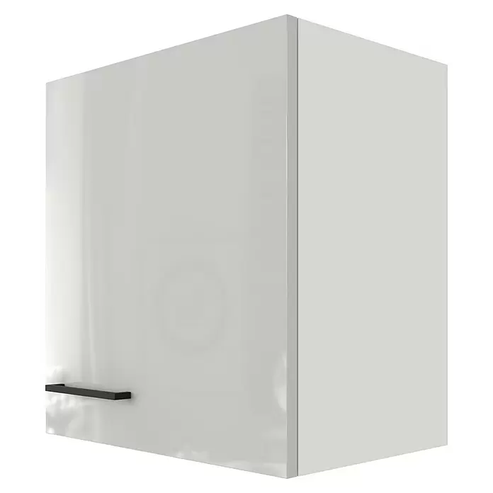 Flex-Well Lund Küchen-Hängeschrank - B x T x H: 50 x 32 x 54,8 cm, Lichtgrau - Weißer Hochglanz-Wandschrank mit schwarzem Griff.