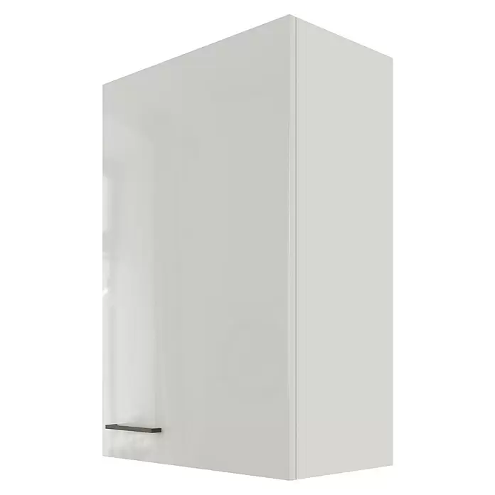 Flex-Well Lund Küchen-Hängeschrank - B x T x H: 60 x 32 x 54,8 cm, Lichtgrau - Modern weißer Hochglanz-Wandschrank mit schlankem dunklen Griff.