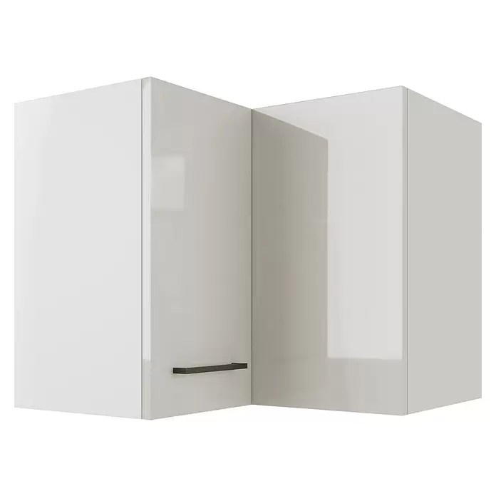 Flex-Well Lund Küchen-Eck-Hängeschrank - B x T x H: 60 x 32 x 54,8 cm, Lichtgrau - Weißer Hochglanz-Eckwandschrank mit dunklem Griff zur Küchenaufbewahrung.