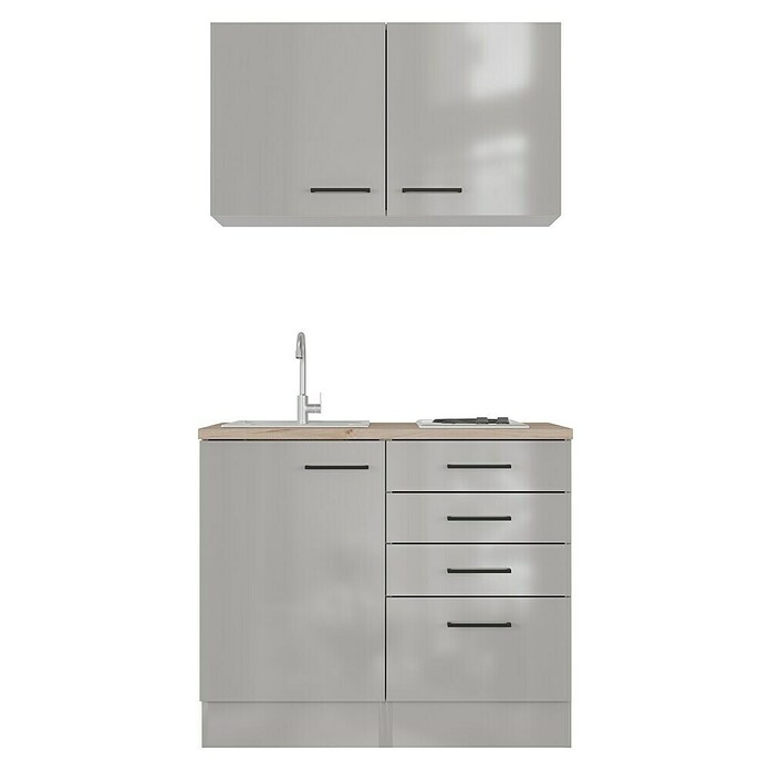 Flex-Well Lund Miniküche (Breite: 100 cm, Lichtgrau, Mit Elektrogeräten) | BAUHAUS