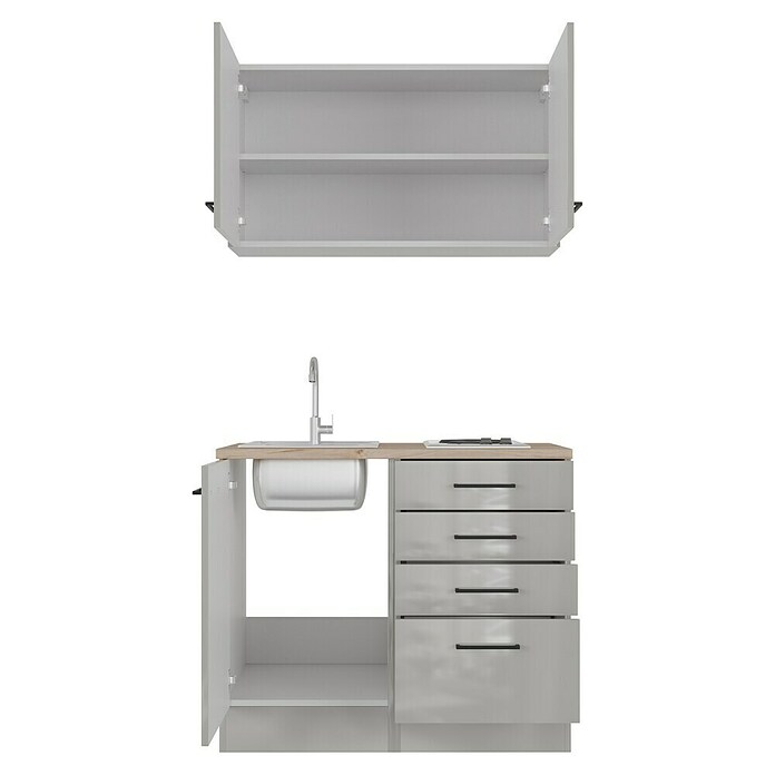Flex-Well Lund Miniküche (Breite: 100 cm, Lichtgrau, Mit Elektrogeräten) | BAUHAUS
