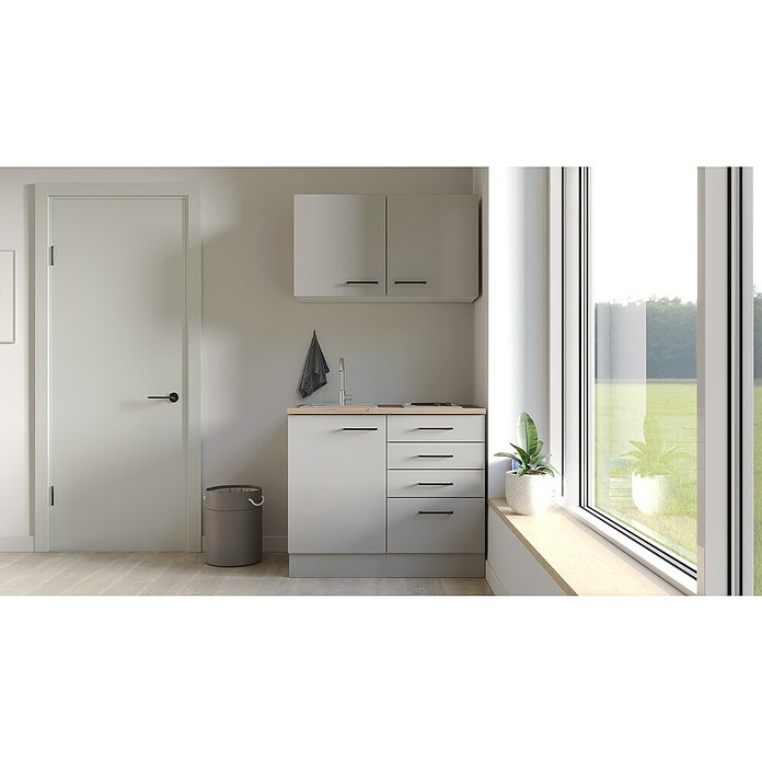 Flex-Well Lund Miniküche (Breite: 100 cm, Lichtgrau, Mit Elektrogeräten) | BAUHAUS