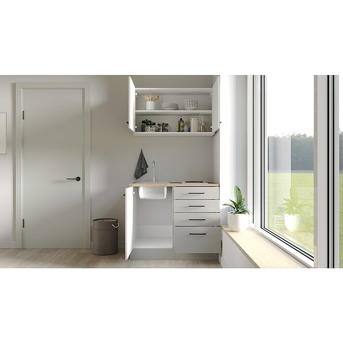 Flex-Well Lund Miniküche (Breite: 100 cm, Lichtgrau, Mit Elektrogeräten) | BAUHAUS
