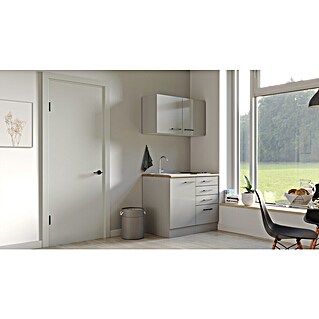 Flex-Well Lund Miniküche (Breite: 100 cm, Lichtgrau, Mit Elektrogeräten)