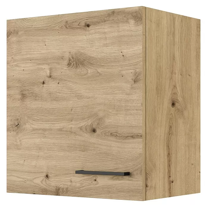 Flex-Well Cara Küchen-Hängeschrank - B x T x H: 50 x 32 x 54,8 cm, Eiche - Hellholzfarbener Wandschrank mit schwarzem Griff.