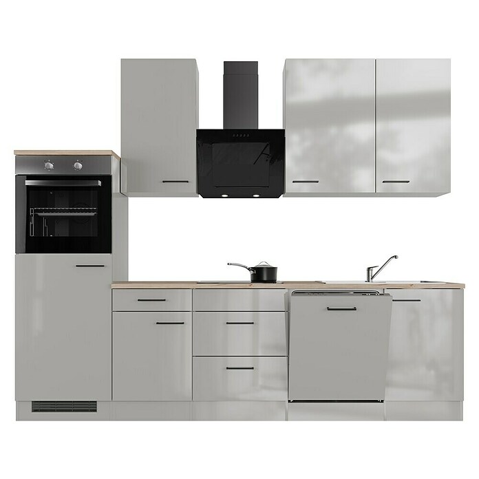Flex-Well Lund Küchenzeile Typ 2 (Breite: 280 cm, Höhe: 234 cm, Lichtgrau, Mit Elektrogeräten, Edelstahlspüle) | BAUHAUS