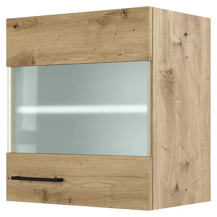 Flex-Well Cara Glas-Hängeschrank - B x T x H: 50 x 32 x 54,8 cm, Eiche - Hängeschrank in heller Holzoptik mit mattierter Glastür und schwarzem Griff.