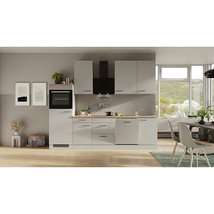 Flex-Well Lund Küchenzeile Typ 2 (Breite: 280 cm, Höhe: 234 cm, Lichtgrau, Mit Elektrogeräten, Edelstahlspüle) | BAUHAUS