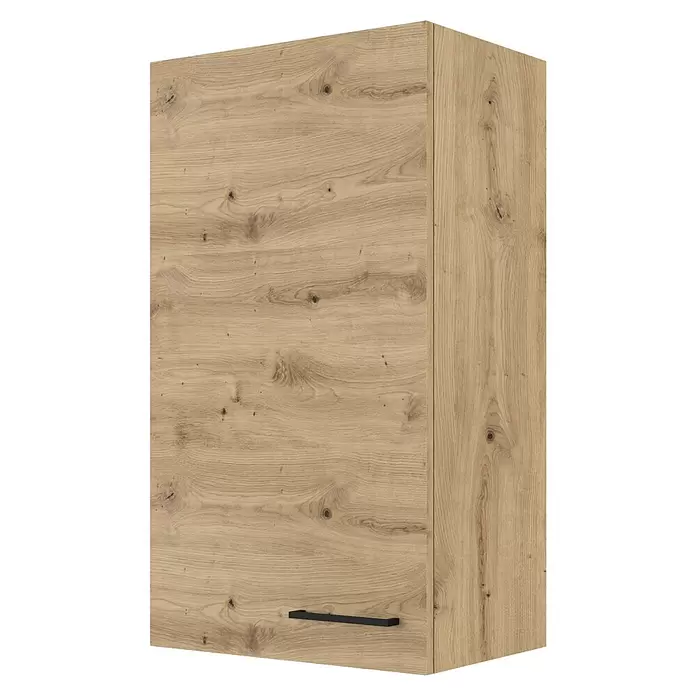 Flex-Well Cara Küchen-Hängeschrank - B x T x H: 50 x 32 x 89 cm, Eiche - Hoher Schrank in heller Eichendekor mit natürlicher Maserung und schwarzem Griff.