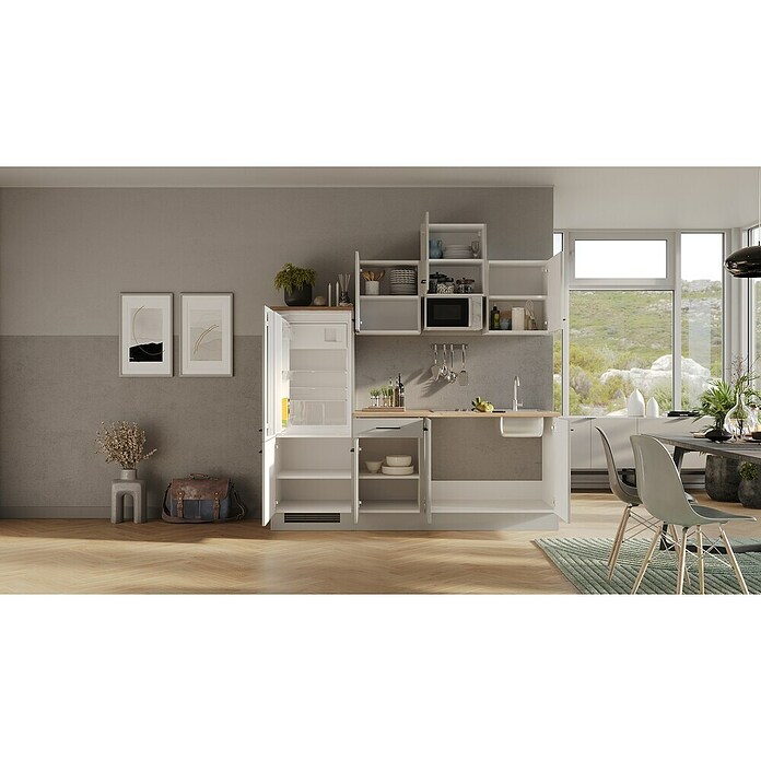 Flex-Well Lund Singleküche mit Mikrowelle (Breite: 210 cm, Lichtgrau, Mit Elektrogeräten) | BAUHAUS