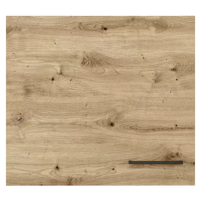 Flex-Well Cara Küchen-Hängeschrank - B x T x H: 60 x 32 x 54,8 cm, Eiche - Helle Holzplatte mit natürlicher Maserung und Ästen, versehen mit einem eleganten dunkelgrauen Griff.