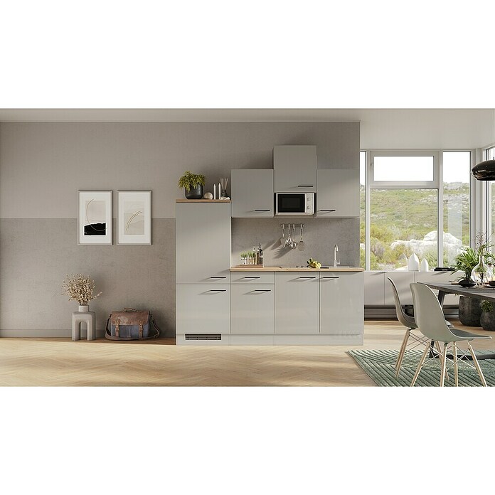 Flex-Well Lund Singleküche mit Mikrowelle (Breite: 210 cm, Lichtgrau, Mit Elektrogeräten) | BAUHAUS