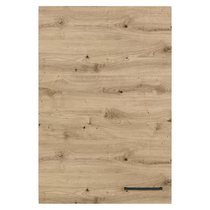 Flex-Well Cara Küchen-Hängeschrank - B x T x H: 60 x 32 x 89 cm, Eiche - Helle braune Holzschranktür oder Schubladenfront mit natürlicher Maserung und schwarzem Griff.