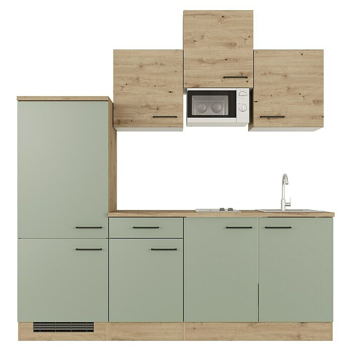Flex-Well Cara Singleküche mit Mikrowelle (Breite: 210 cm, Grün/Eiche, Anti-Finger-Print Oberfläche) | BAUHAUS