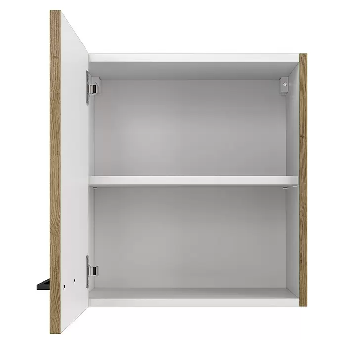 Flex-Well Cara Küchen-Hängeschrank - B x T x H: 50 x 32 x 54,8 cm, Eiche - Offener Hängeschrank mit weißem Innenraum, einem Einlegeboden und Seitenblenden in Holzoptik.
