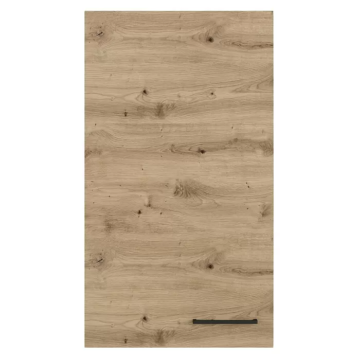 Flex-Well Cara Küchen-Hängeschrank - B x T x H: 50 x 32 x 89 cm, Eiche - Helle Holzmaserung Schranktür mit horizontalem schwarzem Griff.