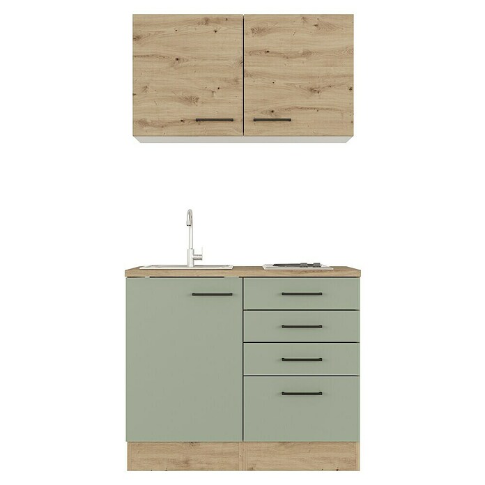 Flex-Well Cara Miniküche (Breite: 100 cm, Grün/Eiche, Anti-Finger-Print Oberfläche) | BAUHAUS