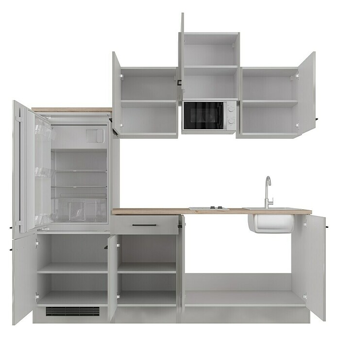 Flex-Well Lund Singleküche mit Mikrowelle (Breite: 210 cm, Lichtgrau, Mit Elektrogeräten) | BAUHAUS